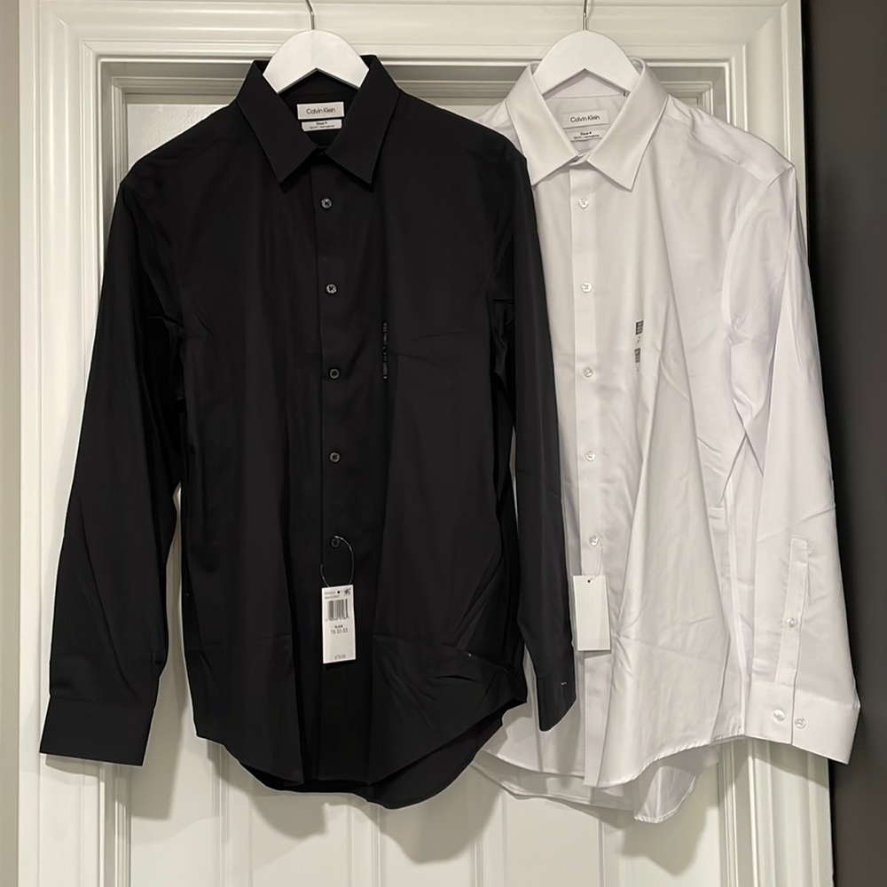 NEW Calvin Klein Men's Dress Shirt Slim Fit - White and Black - 16